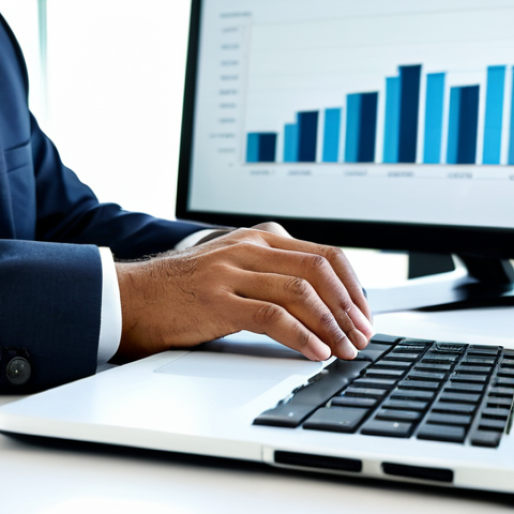 A professional male insurance broker of Pakistani descent, in his mid-30s, wearing a modest, dark business suit with a light collared shirt, fully clothed, appropriate attire, professional dress. He is seated at a clean, modern desk in a brightly lit, contemporary office, with a large high-definition monitor displaying financial data and analytics. His hands are naturally positioned on a sleek laptop keyboard, showing focus and engagement with digital tools. The background features blurred, modern office architecture. Professional photography, high resolution, soft studio lighting, sharp focus, perfect anatomy, correct proportions, natural pose, well-formed hands, proper finger count, natural body proportions. safe for work, appropriate content, fully clothed, professional, family-friendly.