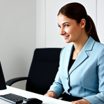 Customer Service Representative**

"A friendly and professional customer service representative, fully clothed in modest business attire, assisting a client at a modern office desk, safe for work, appropriate content, perfect anatomy, correct proportions, well-formed hands, proper finger count, natural body proportions, professional, high quality, family-friendly."

**