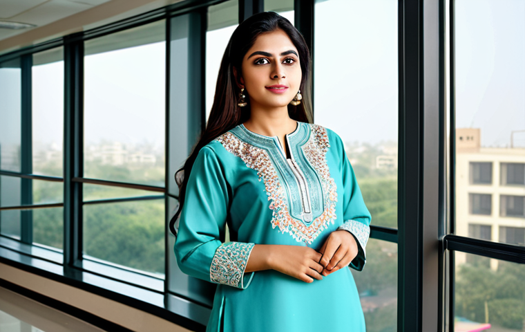 **

"A professional Pakistani businesswoman, fully clothed in a modest shalwar kameez with intricate embroidery, standing in a modern office building in Karachi, safe for work, appropriate content, professional attire, perfect anatomy, natural proportions, professional photography, high quality."

**
