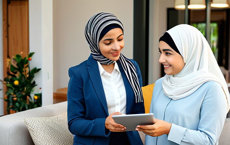 **

"A friendly insurance agent, wearing a modest business outfit and hijab, consulting with a family in their modern, comfortable home. The agent is explaining policy options with a tablet in hand.  Warm lighting, inviting atmosphere.  Fully clothed, appropriate attire, safe for work, family-friendly, professional, perfect anatomy, natural pose, well-formed hands, proper finger count, natural body proportions, high quality."

**